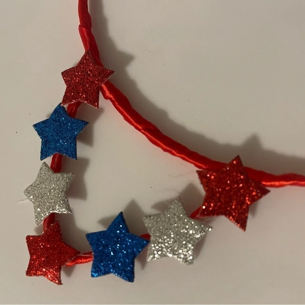 Red Blue Silver Glittery Tiny Stars White Wire Cat Ear July 4th Headbands 2Pc
